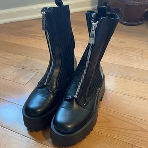 Zara leather/knit combat boots
